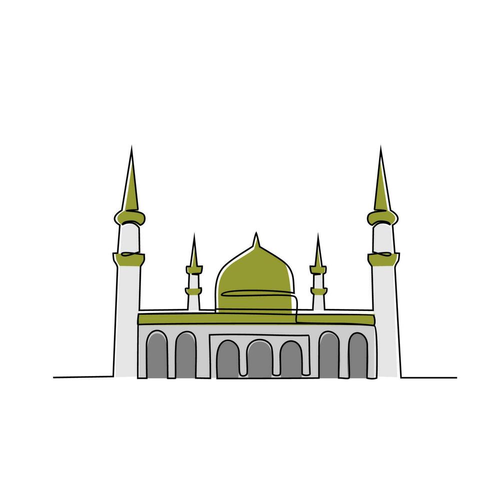 One continuous line drawing of a Mosque. Design Place of moslem praying with simple linear style. Ramadan kareem design concept vector