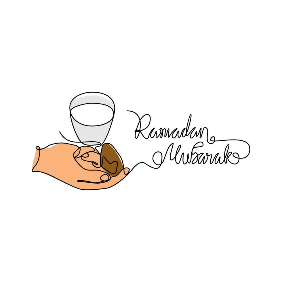 One continuous line drawing of food and drink for iftar Ramadan celebration. arabian food in simple linear style. food for eid Ramadan celebration design concept. Vector illustration