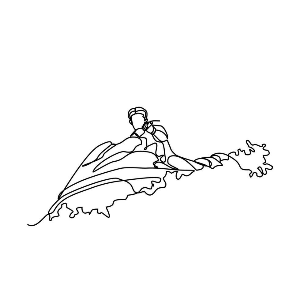 One continuous line drawing of a people playing jetski on the sea. Jetski concept illustration in simple linear style. Sea sprot design concept vector illustration