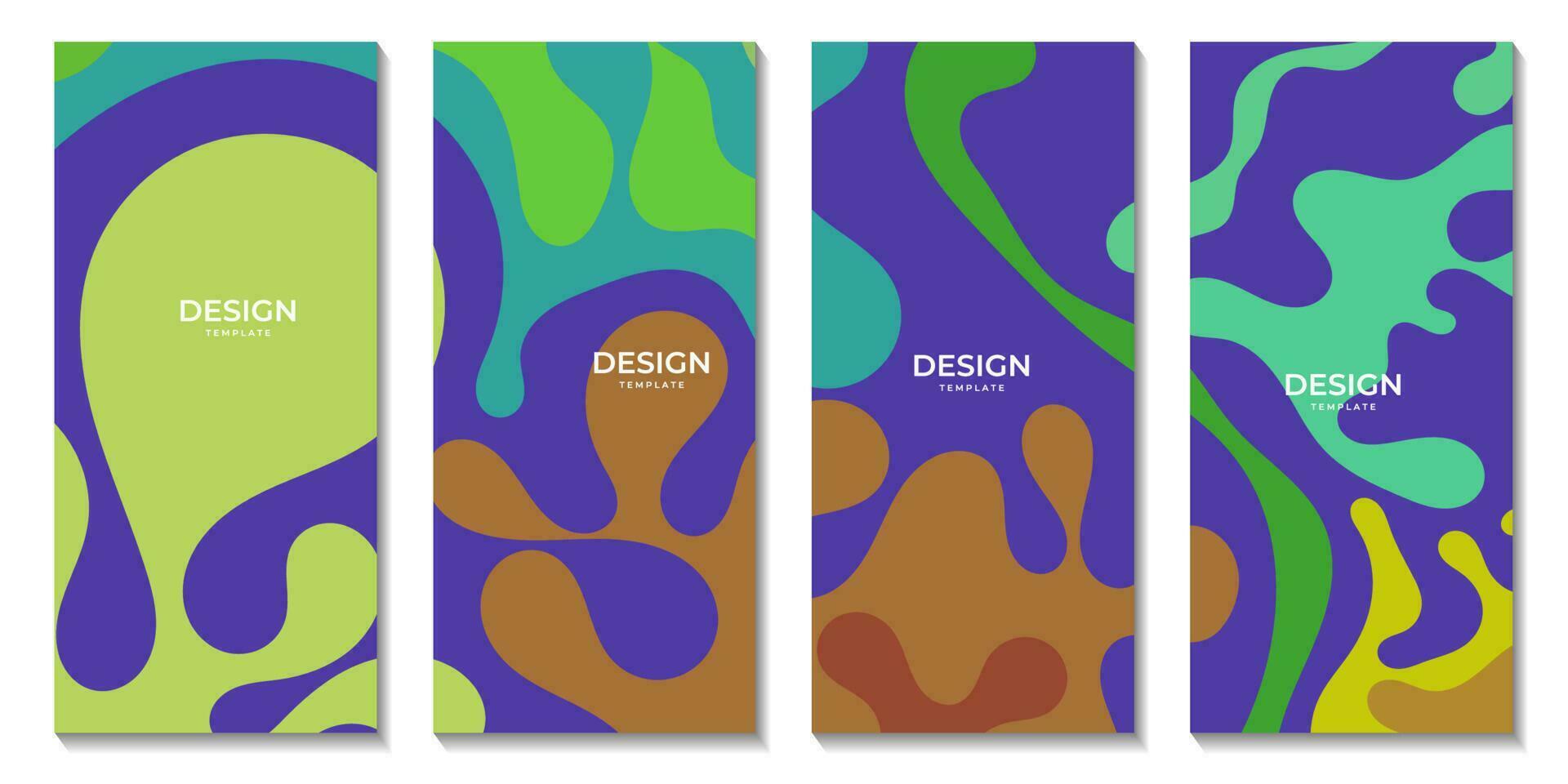 set of brochures groovy retro funky liquid line pattern background vector