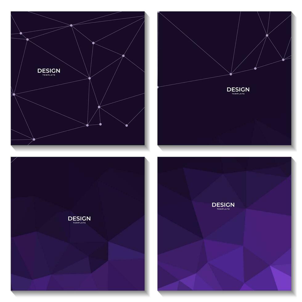 set of abstract 3d purple polygonal background vector illustration
