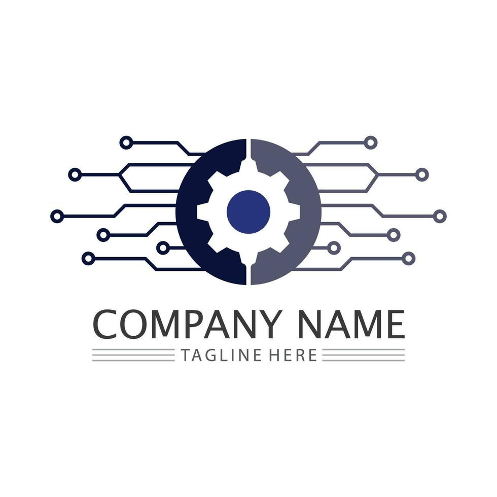 vector logo technology Digital tech vector business logo template concept illustration. Gear electronic factory sign. Cog wheel technology symbol SEO emblem Design element