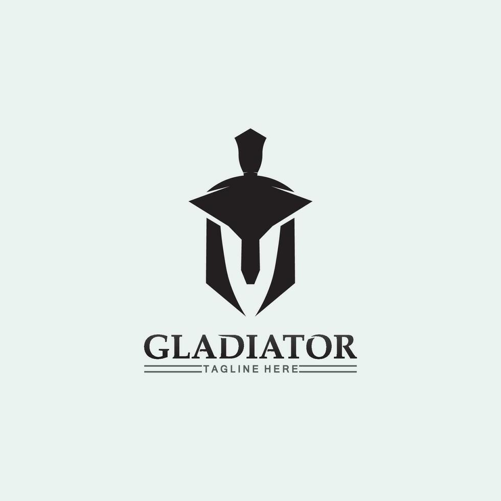 logo de casco espartano y gladiador, poder, vintage, espada, seguridad, logo legendario y vector de soldado clásico