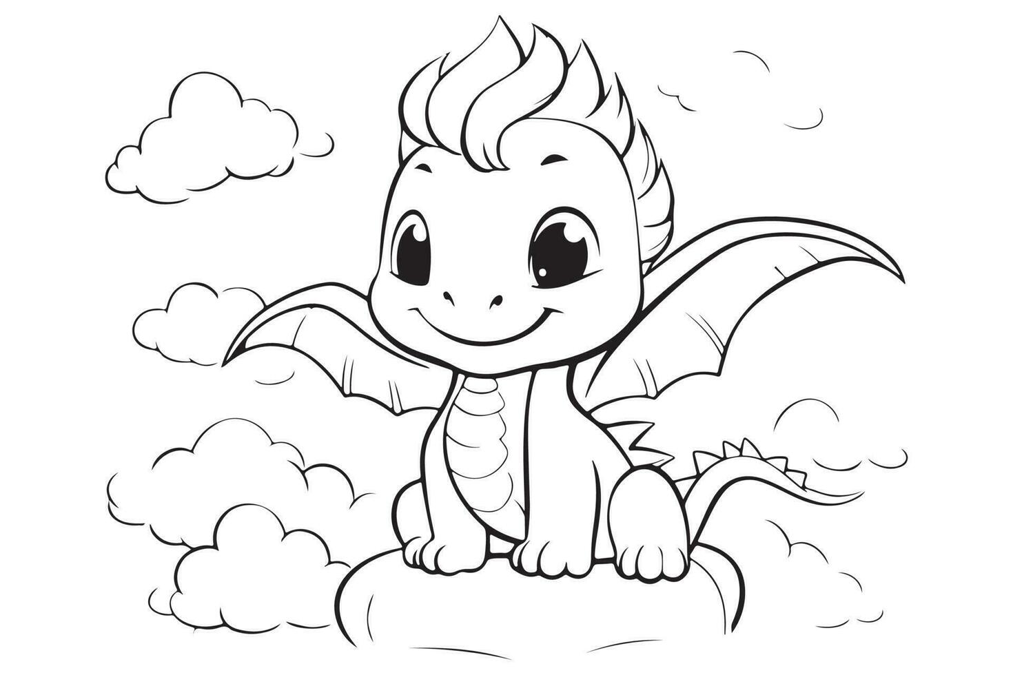 Dragon coloring page for kids, Vector Character Illustration