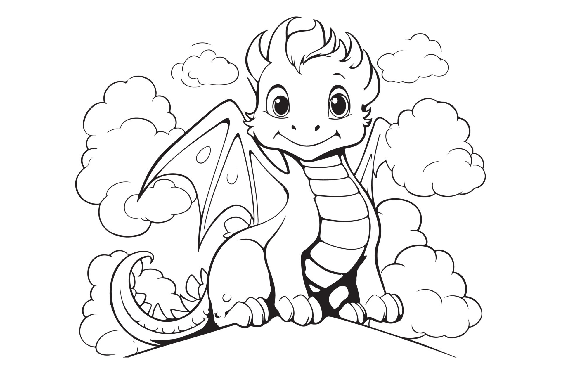 Dragon coloring page for kids - Dragon Coloring Page For Kids Character Illustration Free Vector 