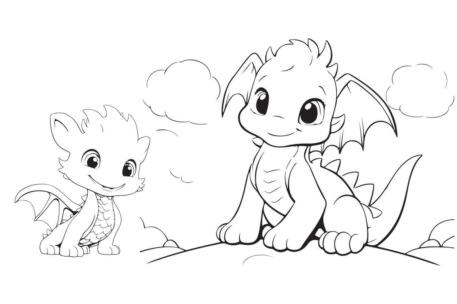 Dragon coloring page for kids, Vector Character Illustration