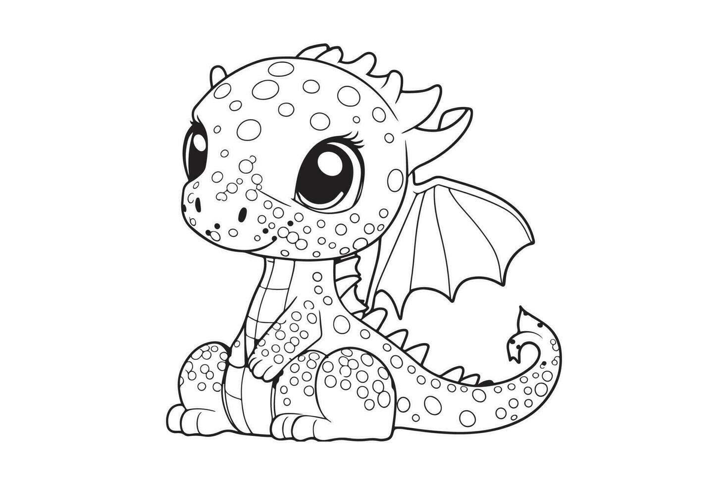 Dragon coloring page for kids, Vector Character Illustration