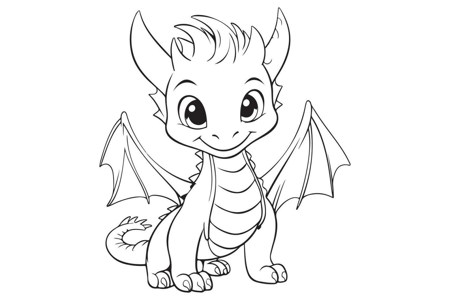 Dragon coloring page for kids, Vector Character Illustration