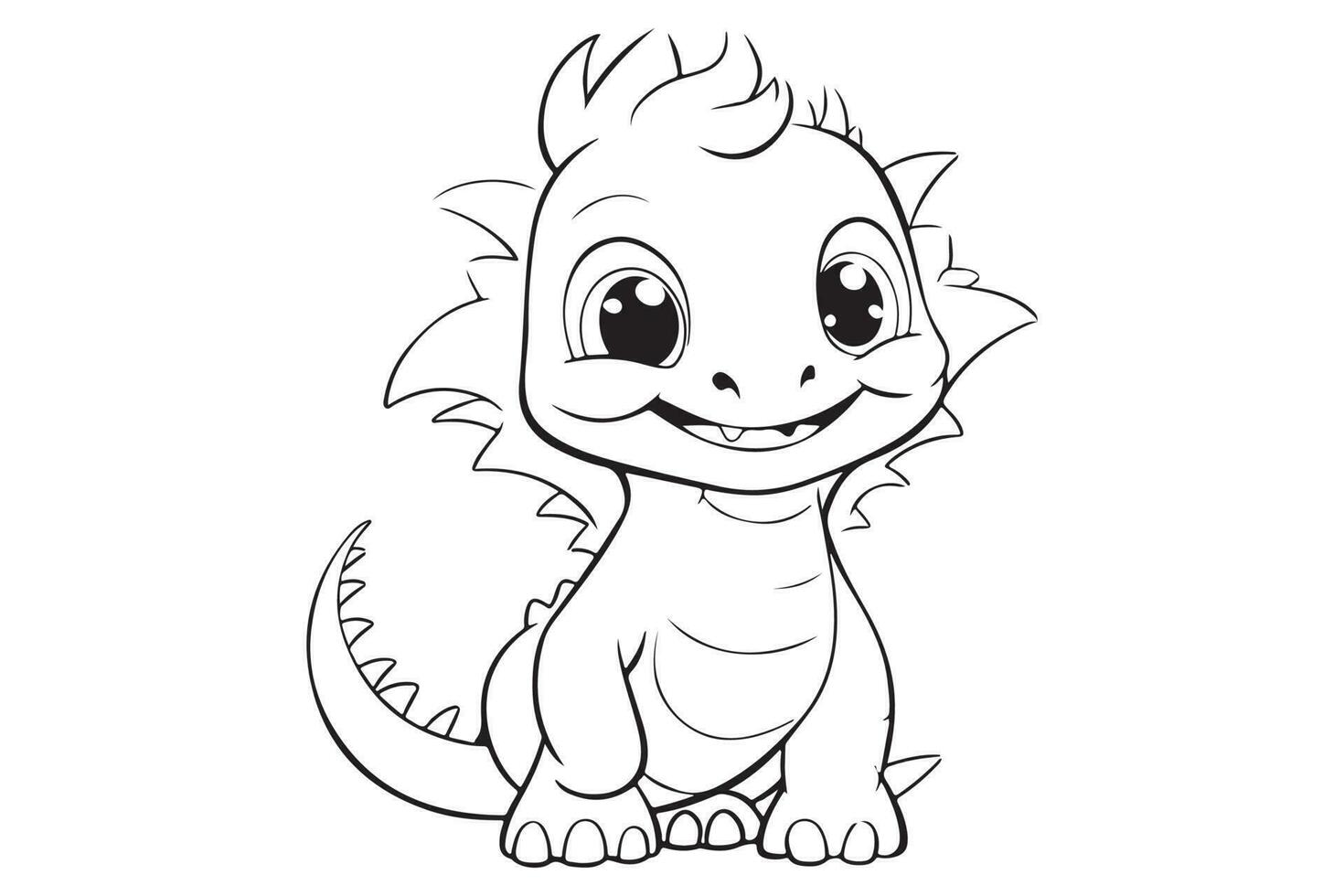 Dragon coloring page for kids, Vector Character Illustration