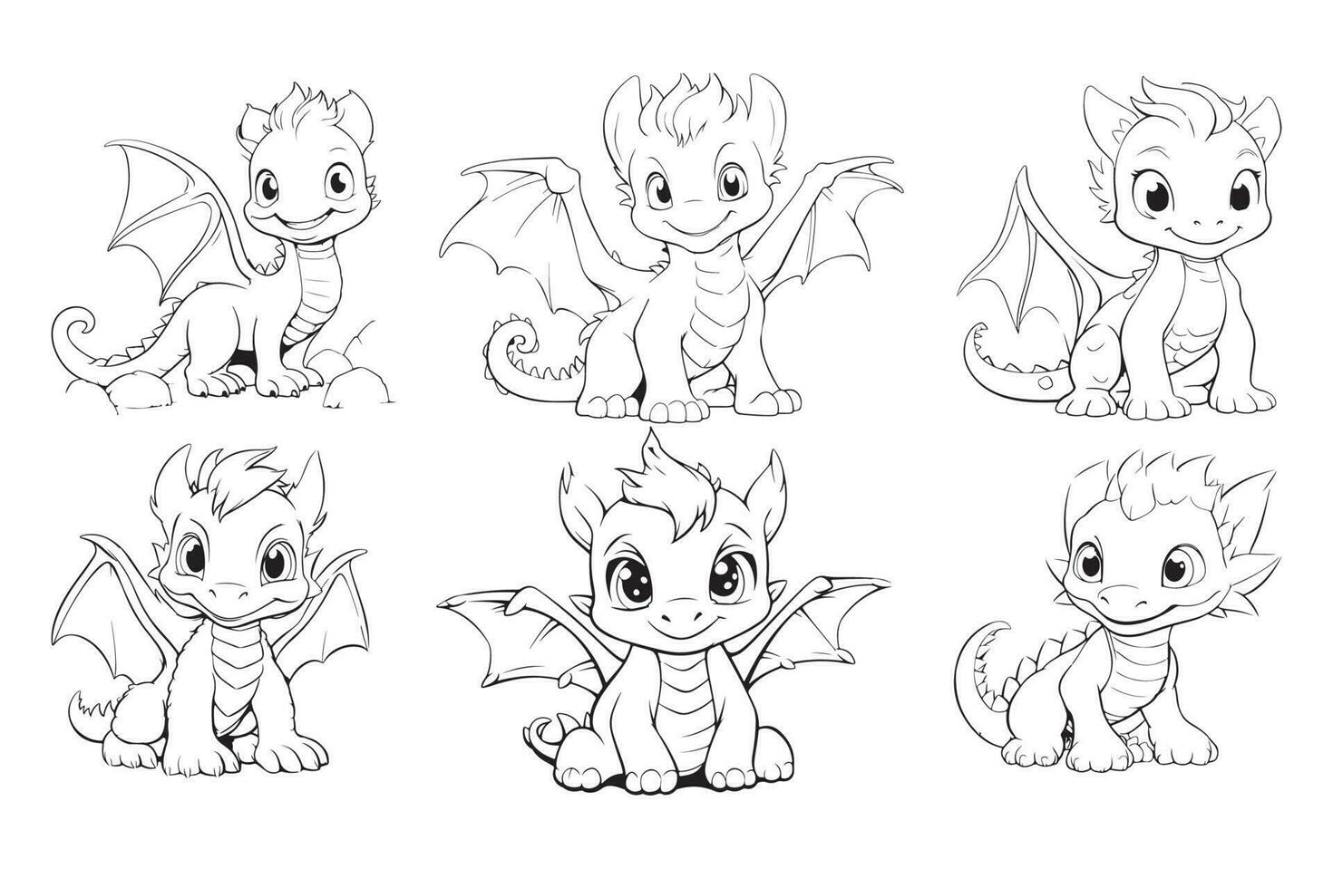 Dragon coloring page for kids, Vector Character Illustration