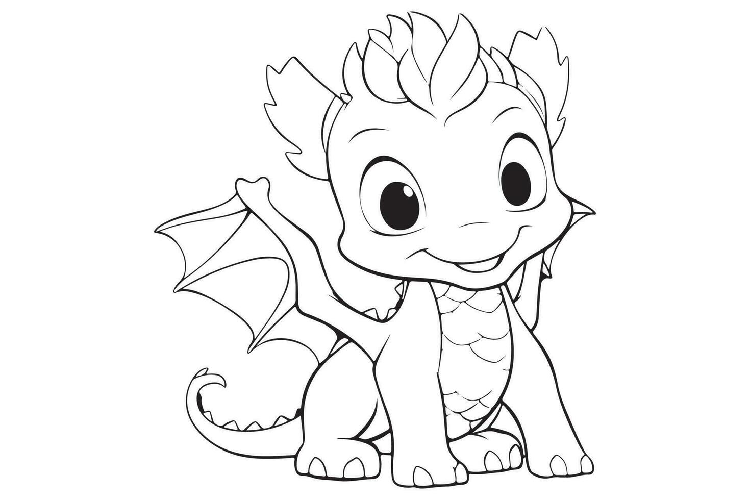 Dragon coloring page for kids, Vector Character Illustration