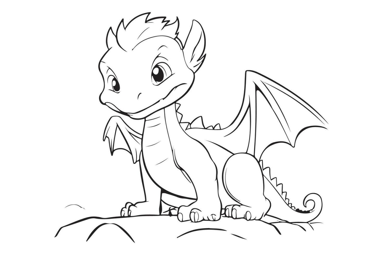 Dragon coloring page for kids, Vector Character Illustration