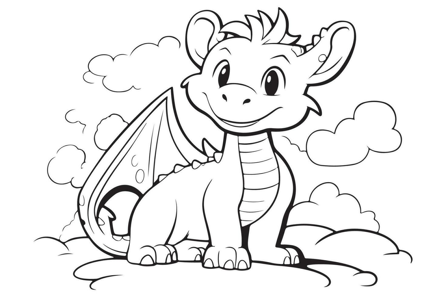 Dragon coloring page for kids, Vector Character Illustration