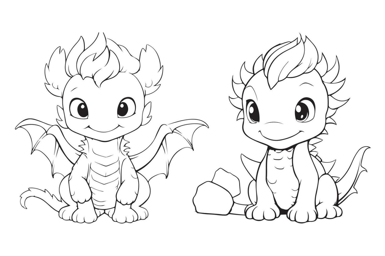 Dragon coloring page for kids, Vector Character Illustration