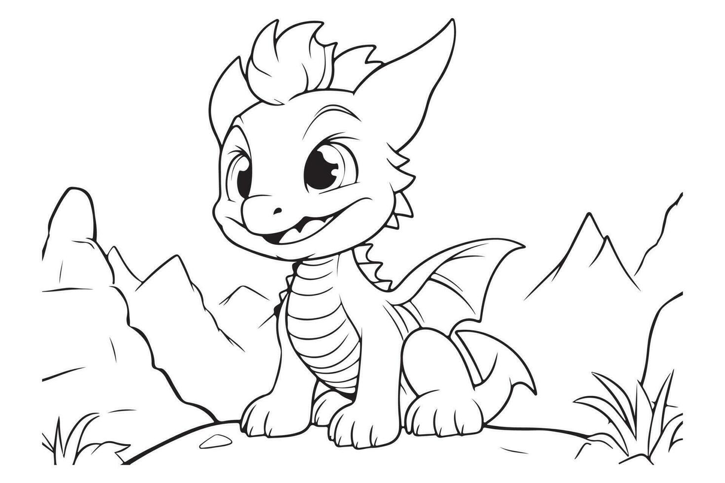 Dragon coloring page for kids, Vector Character Illustration