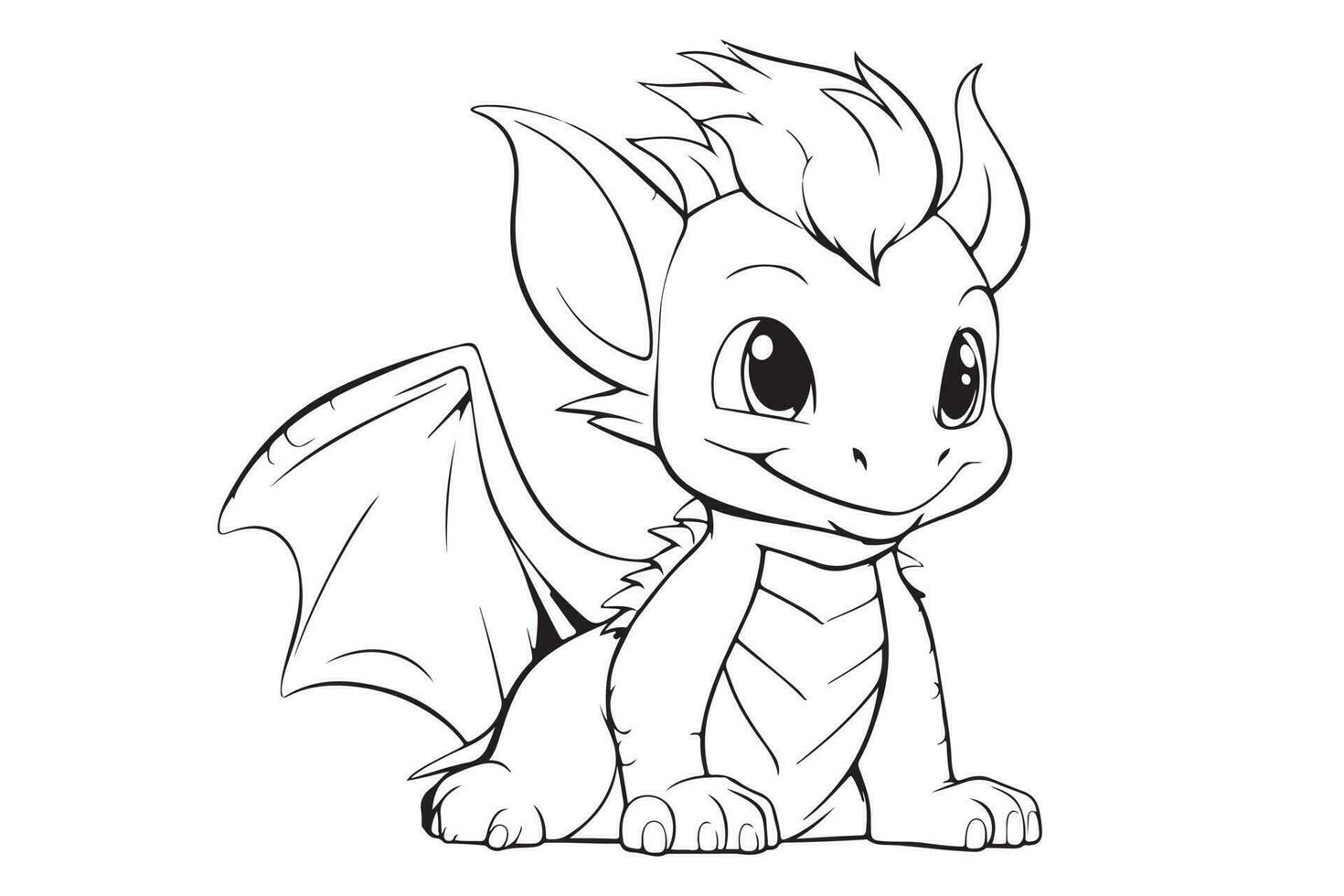 Dragon coloring page for kids, Vector Character Illustration