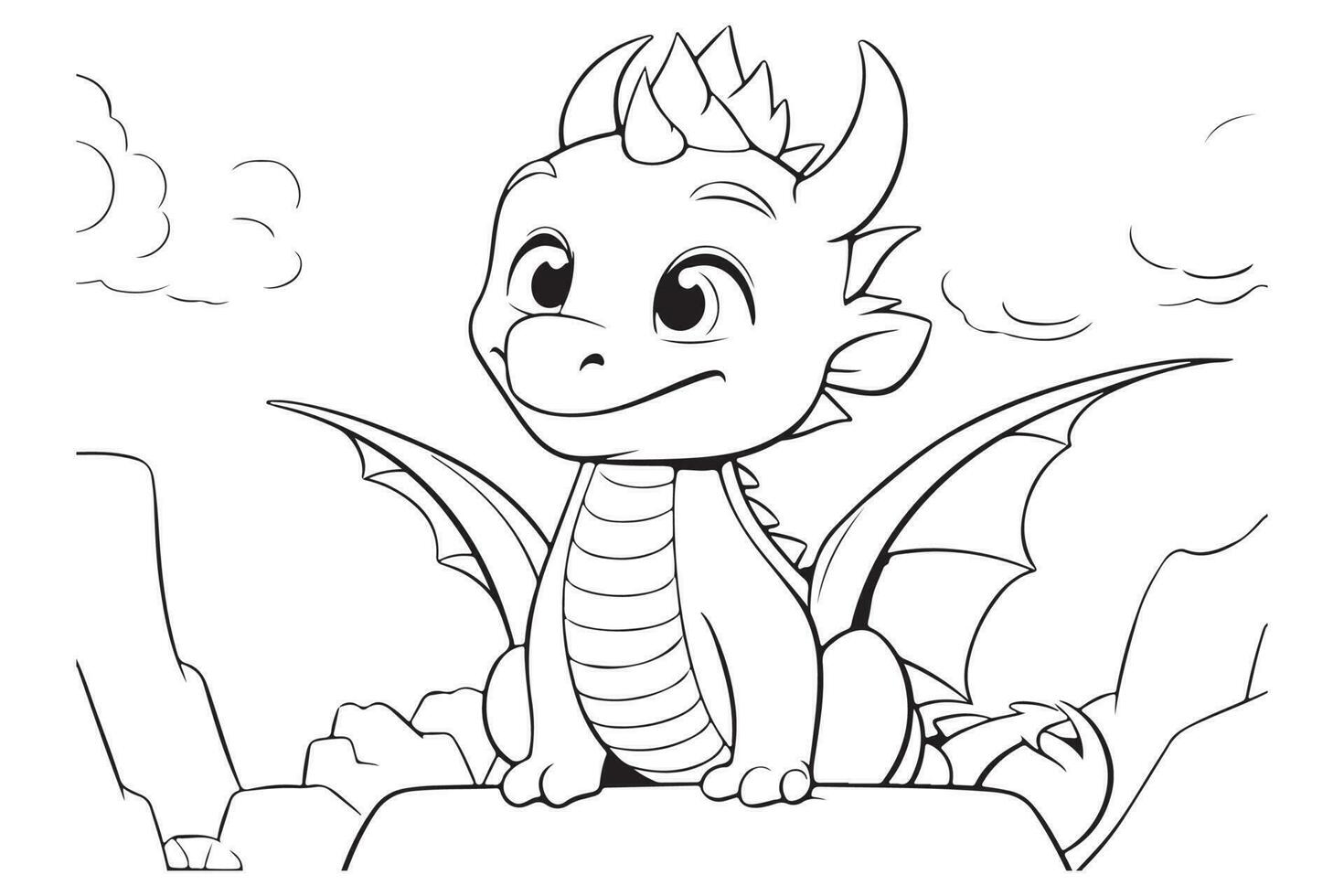 Dragon coloring page for kids, Vector Character Illustration