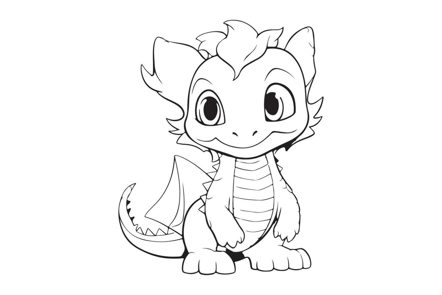 Dragon coloring page for kids, Vector Character Illustration