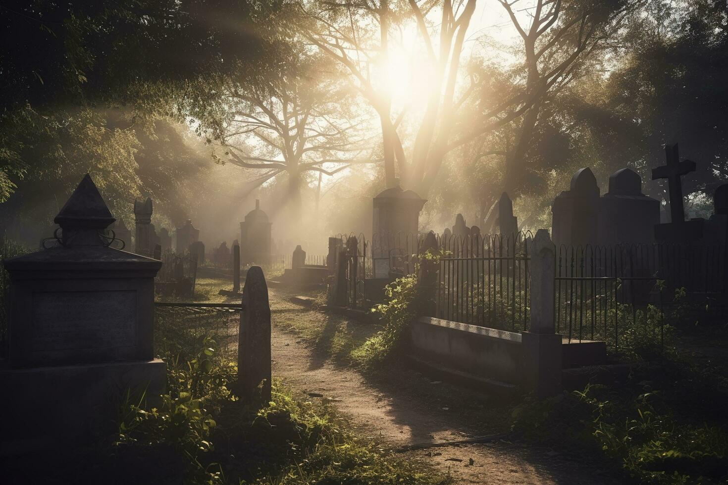 morning at the cemetery, generate ai photo