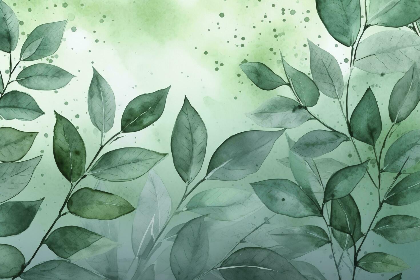 green floral frame with leaves  watercolor background , generate ai photo