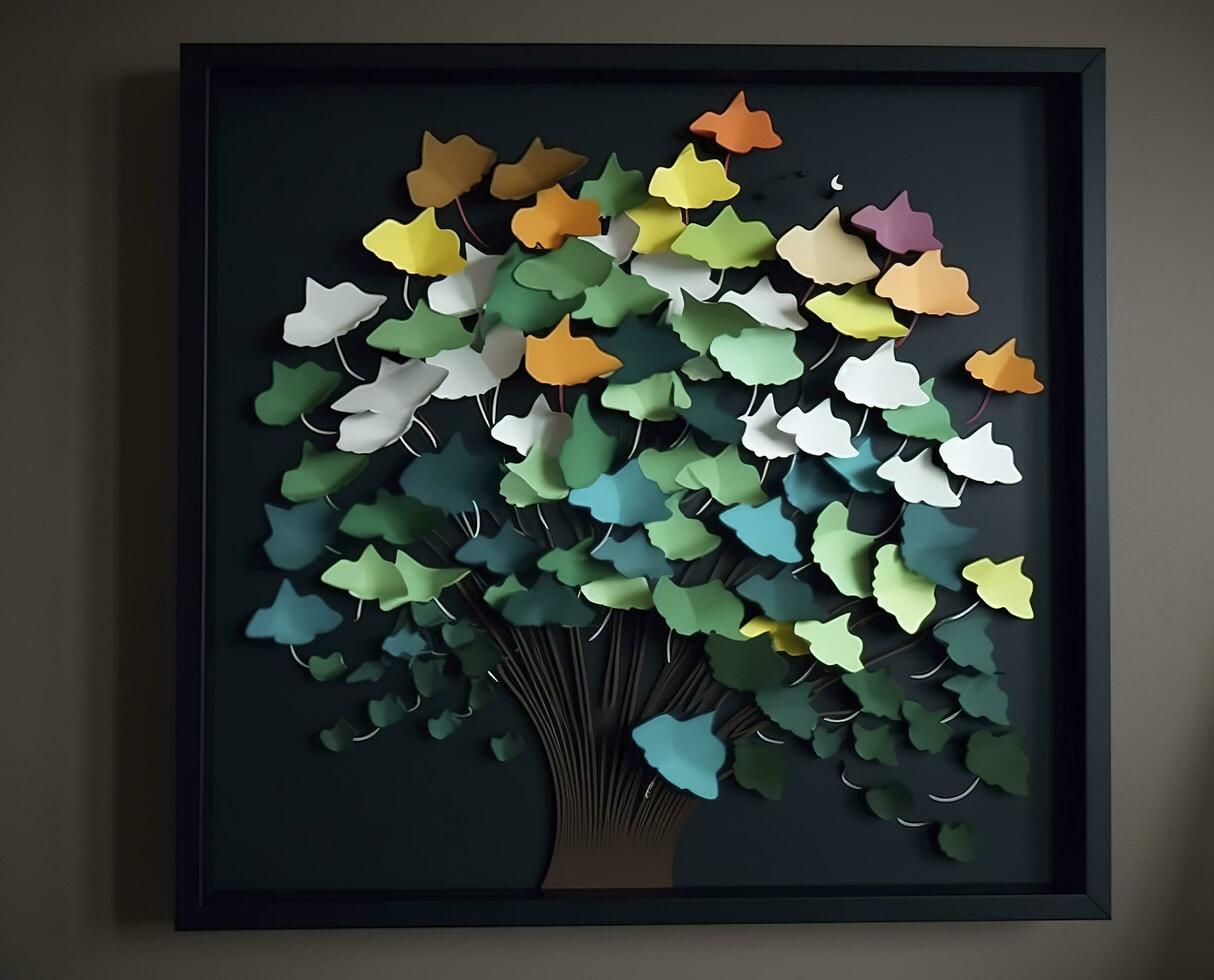 3d colorful illustration of ginkgo leaves, deer, and leaves in dark background. minimalist hand-painted canvas art wall frame decor, generate ai photo
