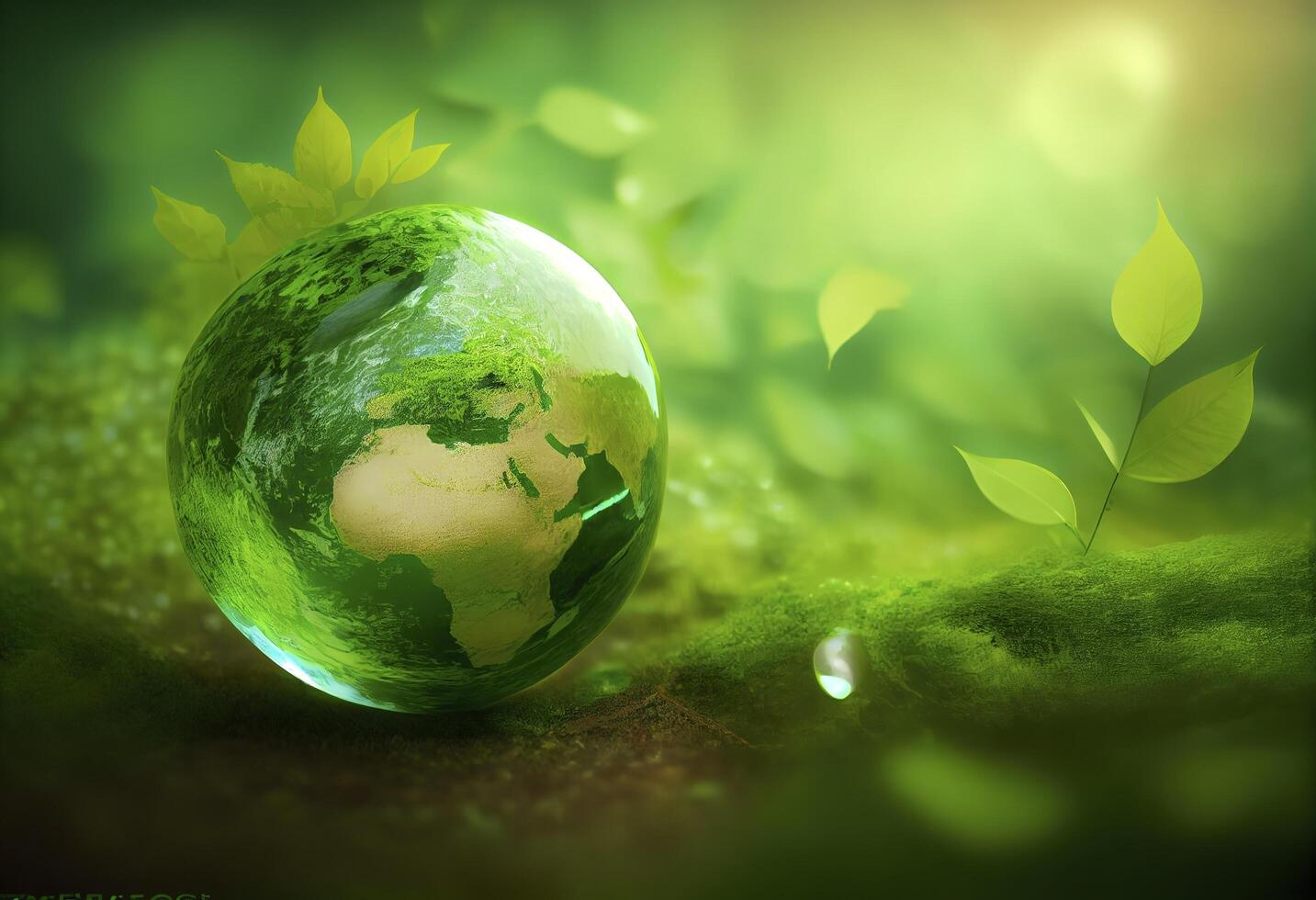 Green earth day on isolated white background. Care for the environment and ecology. Resources that are sustainable, renewable, and green. Graphic resource. photo