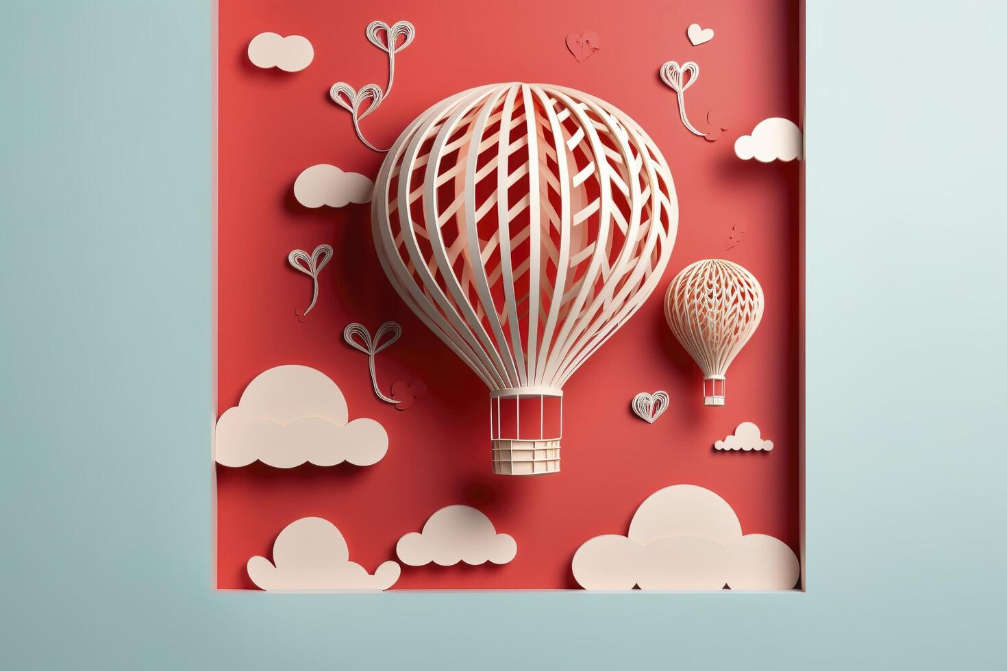 Paper cut style, valentine day with heart balloon and love, photo