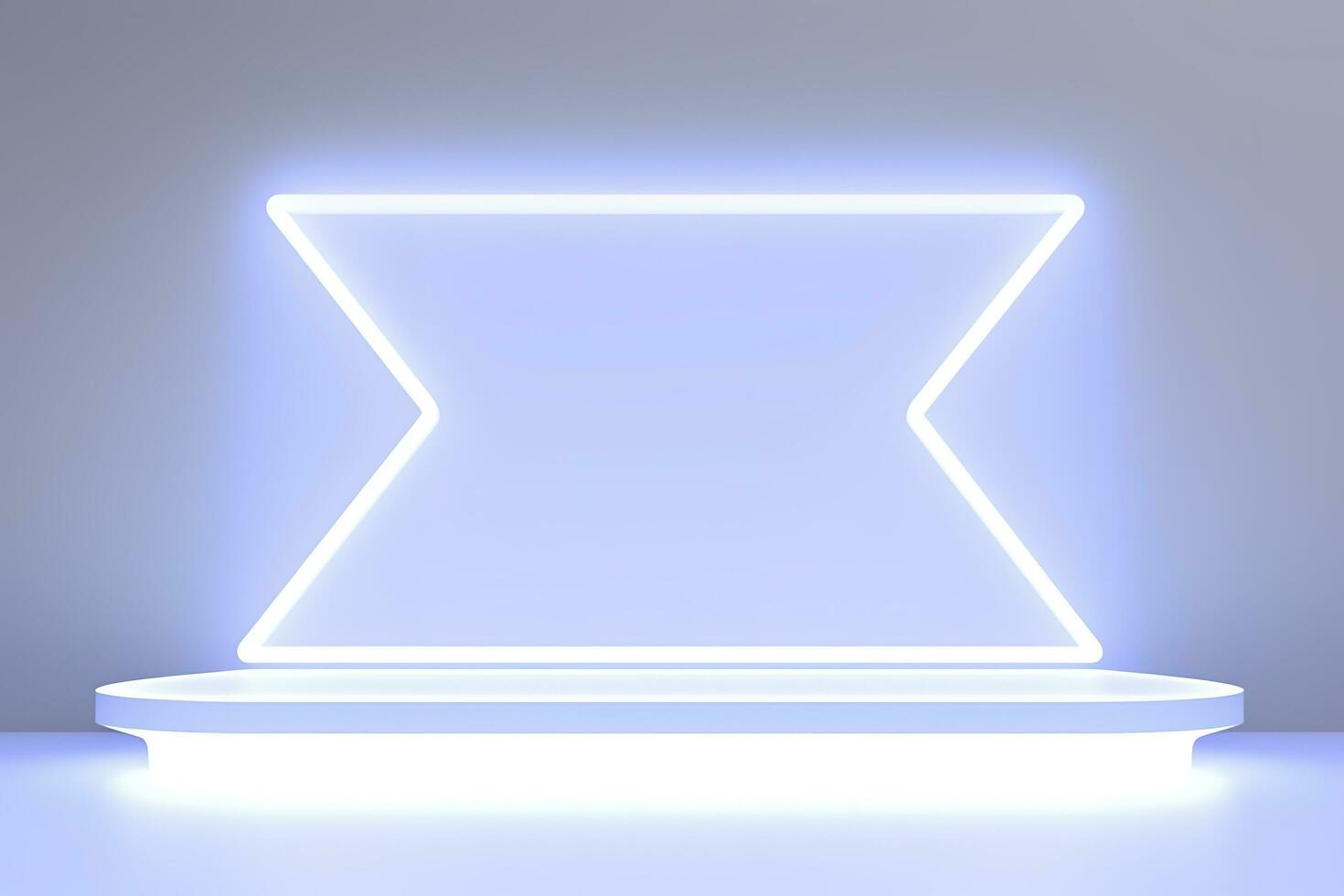 Realistic podium display with neon white lights, Product display background with light frame, White prodium product display with light effect, neon lights background, generate ai photo