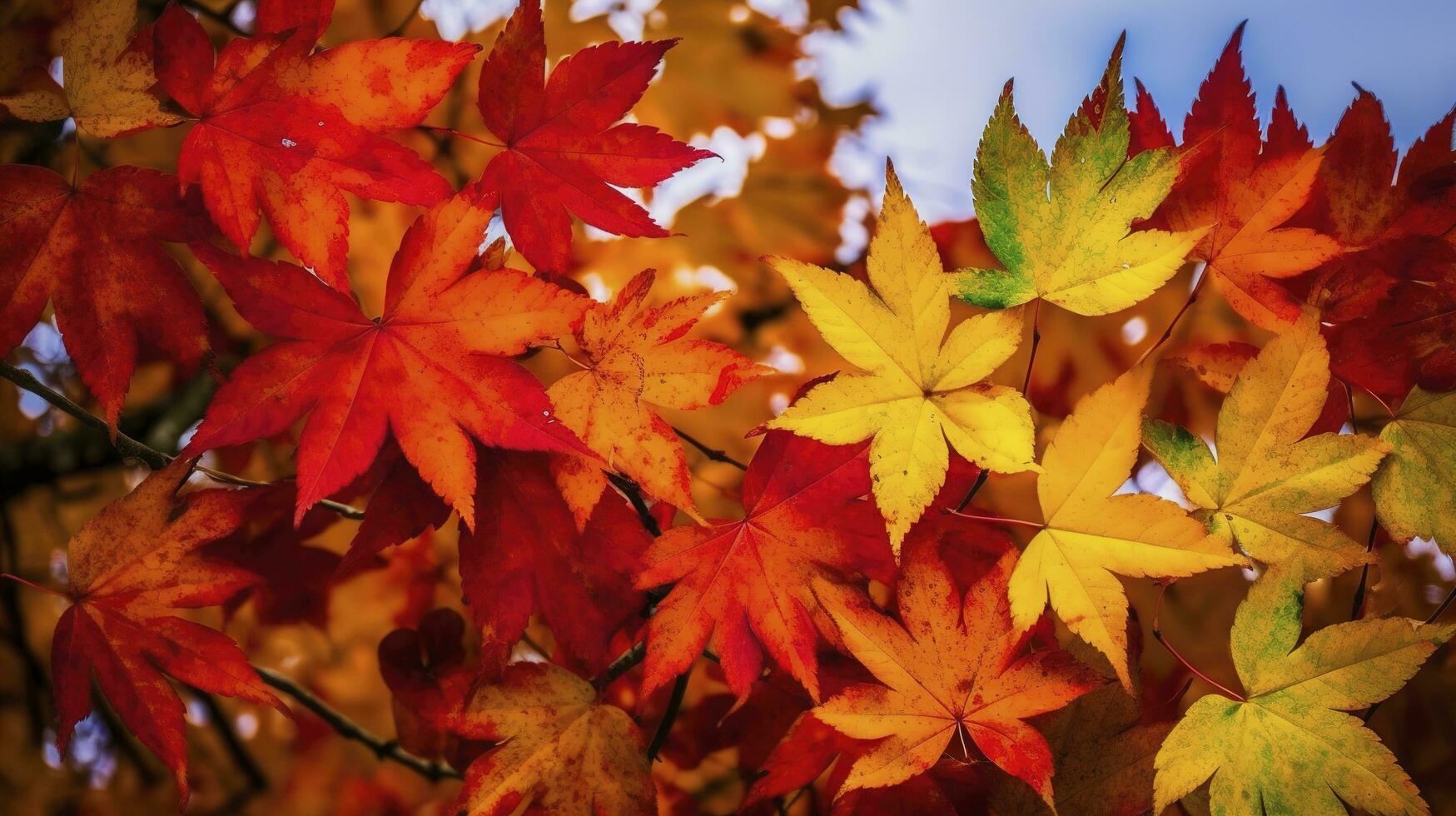 hermosa otoño paisaje con. vistoso follaje en el parque. que cae hojas natural fondo, generar ai foto