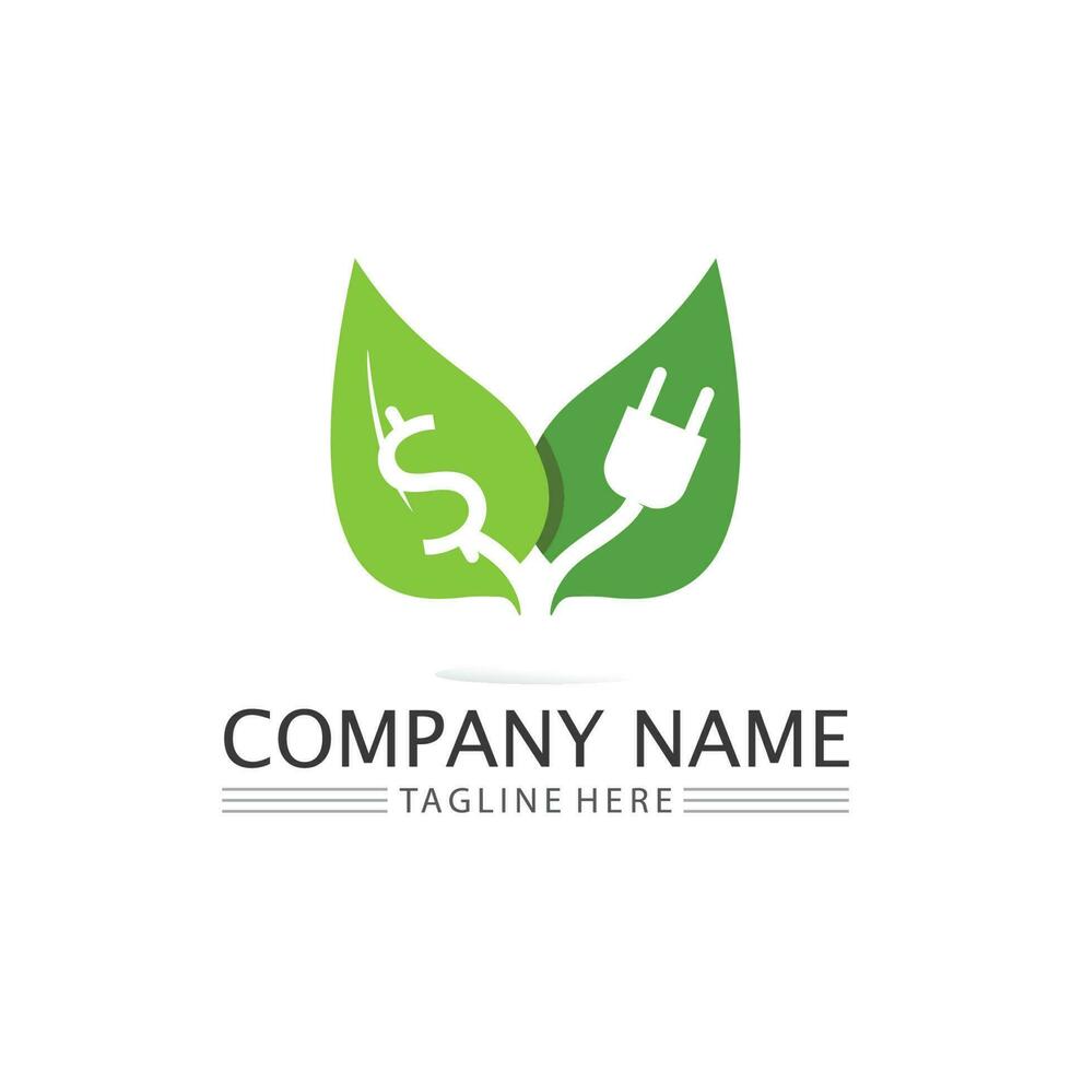 Tree leaf vector and green logo design friendly concept