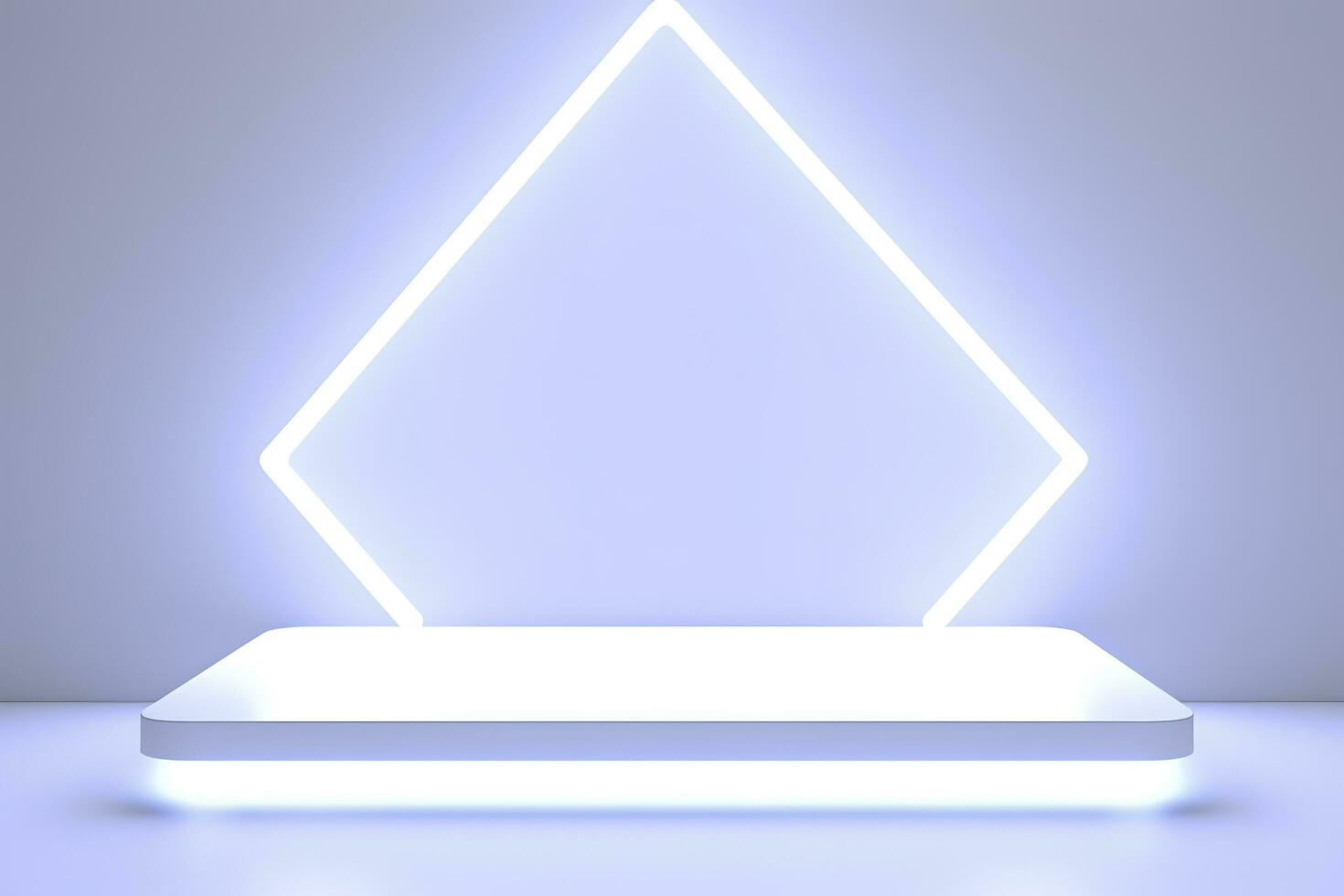 realista podio monitor con neón blanco luces, producto monitor antecedentes con ligero marco, blanco producto producto monitor con ligero efecto, neón luces fondo, generar ai foto