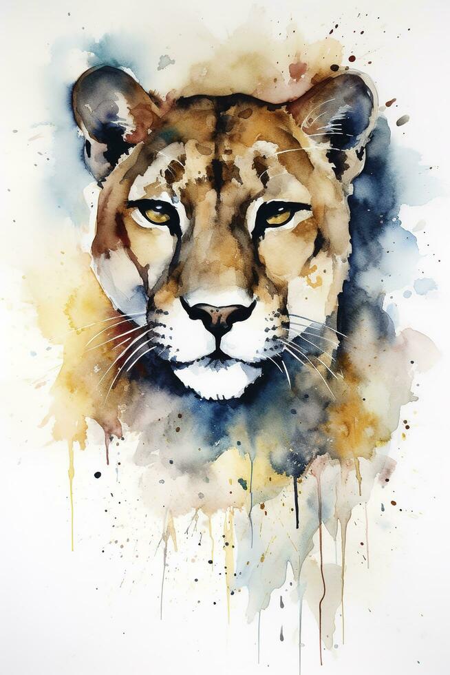 isolated tiger watercolour splashes with ink painting, llustration art, generate ai photo