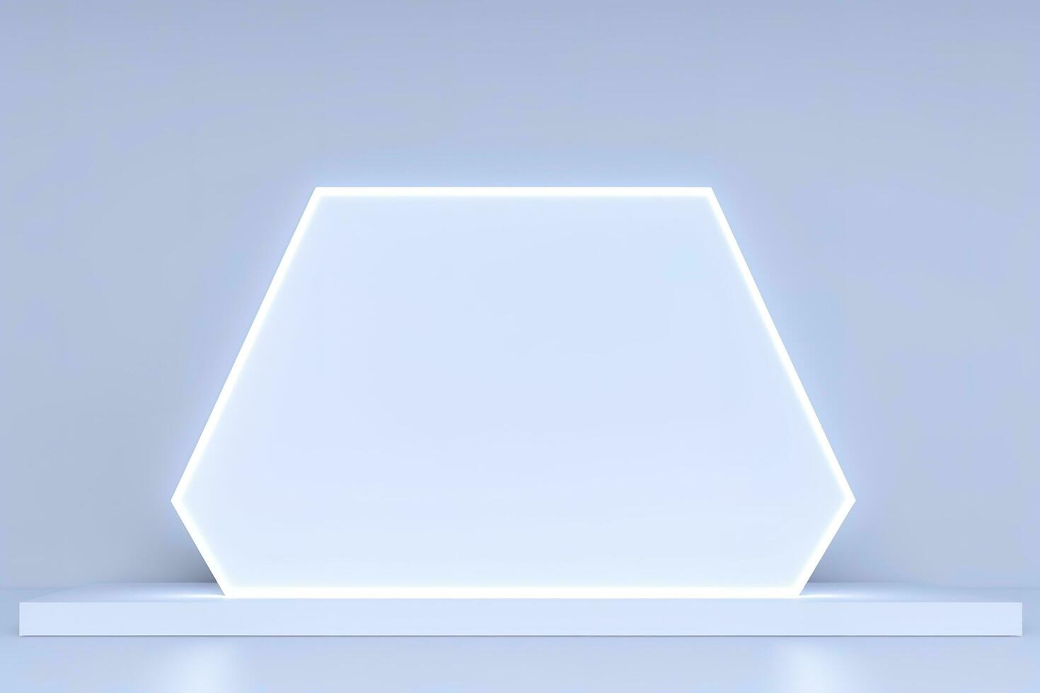 Realistic podium display with neon white lights, Product display background with light frame, White prodium product display with light effect, neon lights background, generate ai photo
