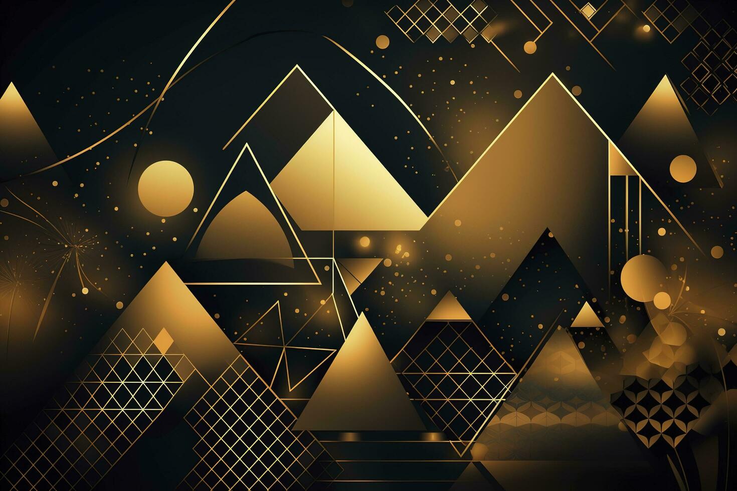 Golden abstract art geometric figures. Stylish modern wall art for wall decoration, wallpaper, murals, carpets, hanging pictures, generate ai photo