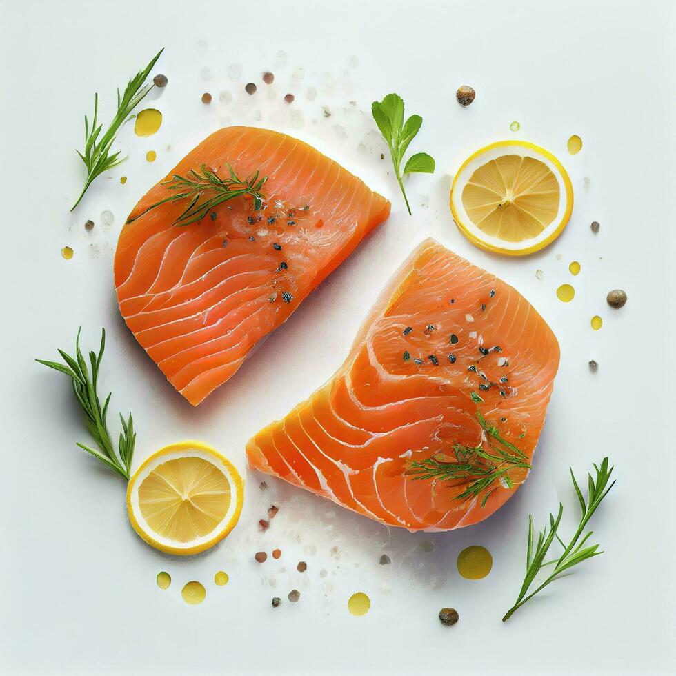 grillé Saumon avec crème sauce et persil sur une blanc plaque. Saumon filet  avec cuit patates. génératif ai 23594441 Photo de stock chez Vecteezy