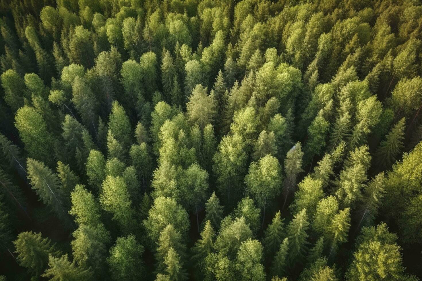 Aerial top view of summer green trees in forest in rural Finland, generate ai photo