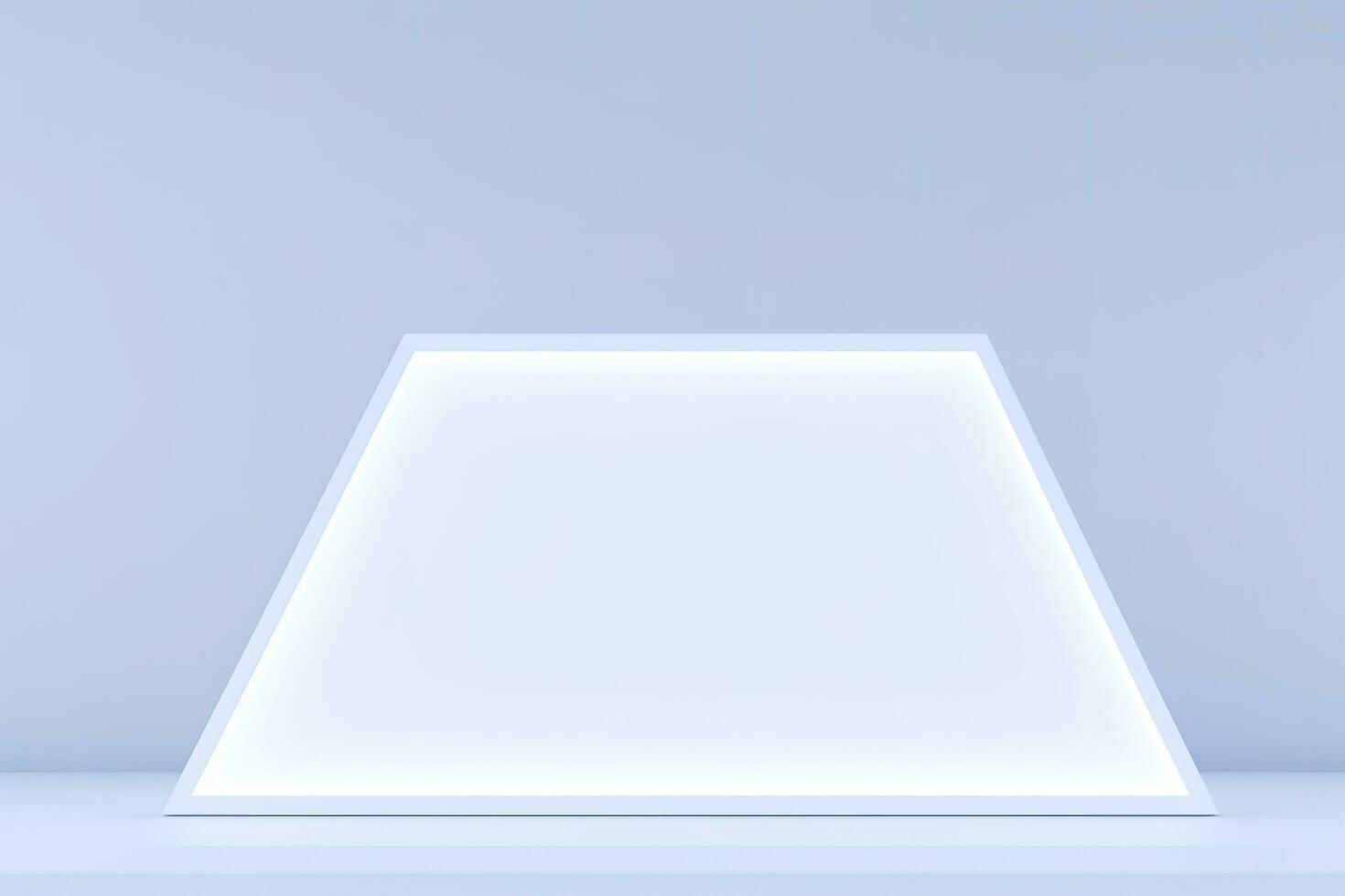 Realistic podium display with neon white lights, Product display background with light frame, White prodium product display with light effect, neon lights background, generate ai photo