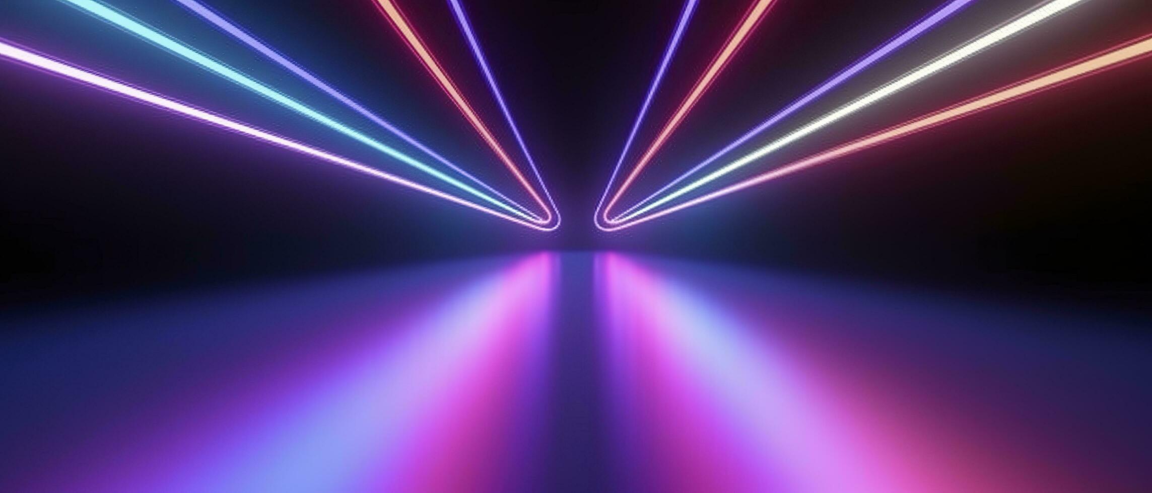 3d rendering, rounded pink blue neon lines, glowing in the dark. Abstract minimalist geometric background. Ultraviolet spectrum. Cyber space. Futuristic wallpaper, generate ai photo