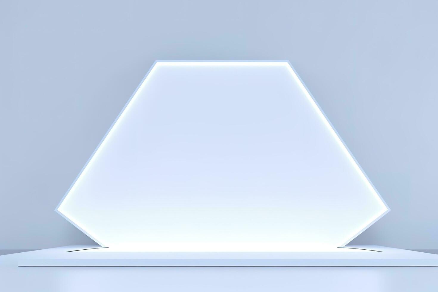 Realistic podium display with neon white lights, Product display background with light frame, White prodium product display with light effect, neon lights background, generate ai photo