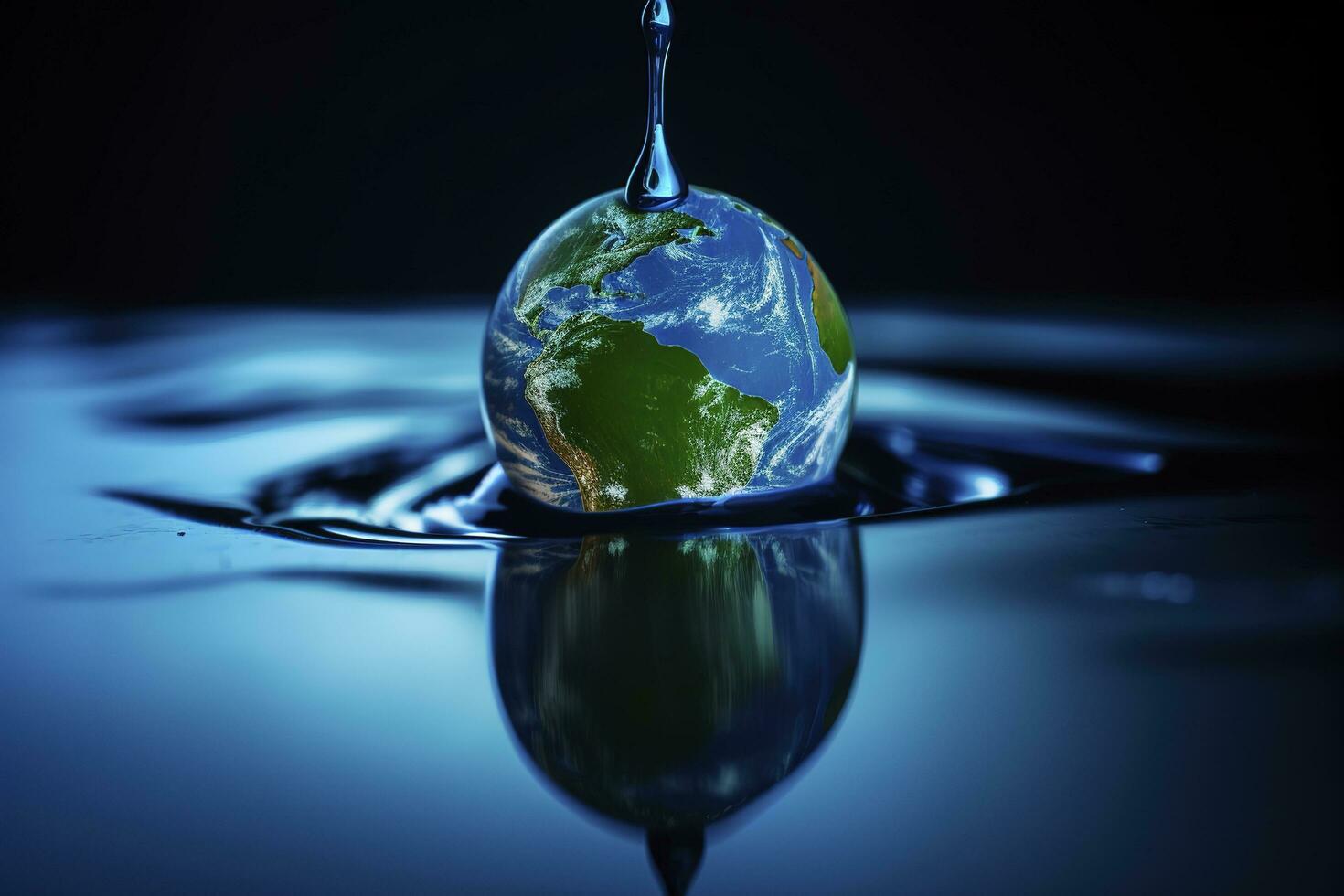 a big blue drop in the sky with the earth on it, in the style of light green and blue, fluid and organic, culturally diverse elements, associated press, soggy, environmental awareness, generate ai photo