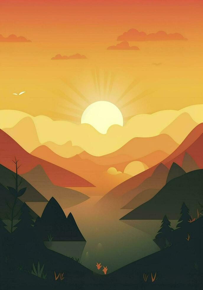 Vintage sun retro background. Trendy with bright colours perfect for poster, wallpaper, banner and backdrop, sunrise with sun beams, generate ai photo
