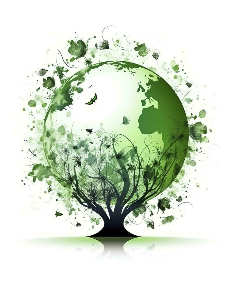 earth day tree on green earth on isolate background, generate ai photo