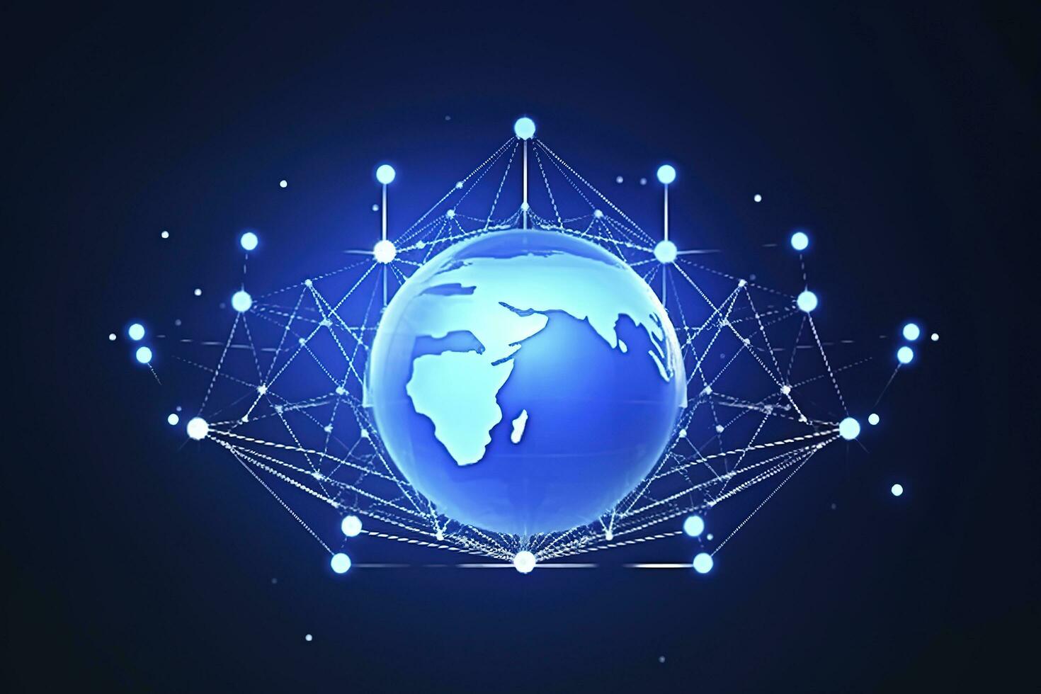 Global network on Earth concept. 3D rendering, World map point. Big data analytics and business concept, world map point and line composition concept of global business, generate ai photo