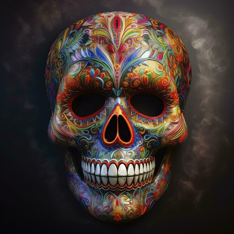 Day of the Dead skulls. Dia de los Muertos. Day of the Dead and Mexican Halloween background. Mexican tradition festival. Day of the dead sugar skull. Dia de los Muertos, generate ai photo