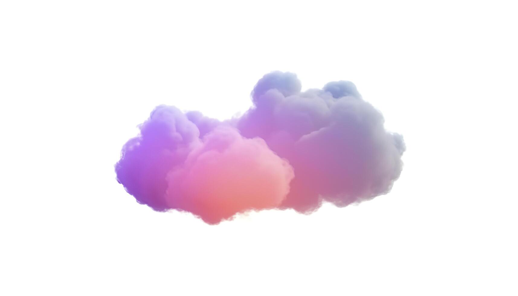 3d prestar, brillante vistoso suave nube aislado en blanco antecedentes. mullido cúmulo atmósfera fenómeno. realista cielo acortar Arte elemento, ai generativo foto