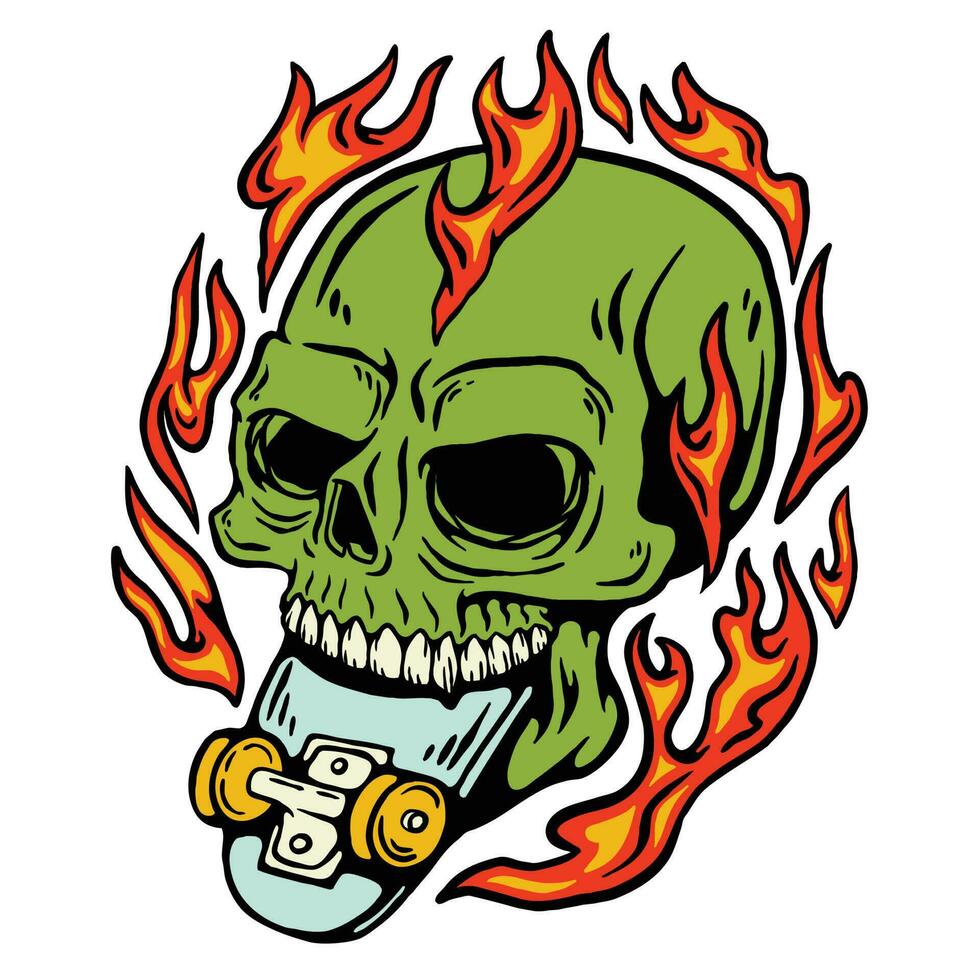 Illustration of Skull and Skateboard Cartoon vector