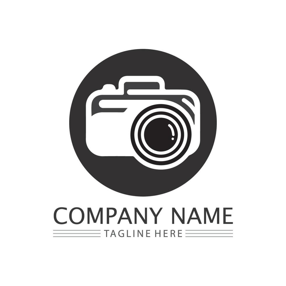 photography camera logo icon vector design template isolated on black background