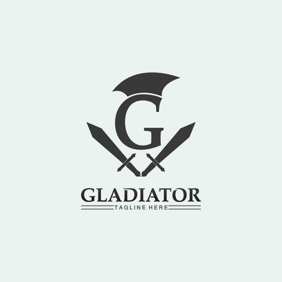 Spartan Helmet logo and gladiator, power, vintage, sword, safety, legendary logo and vector of soldier classic