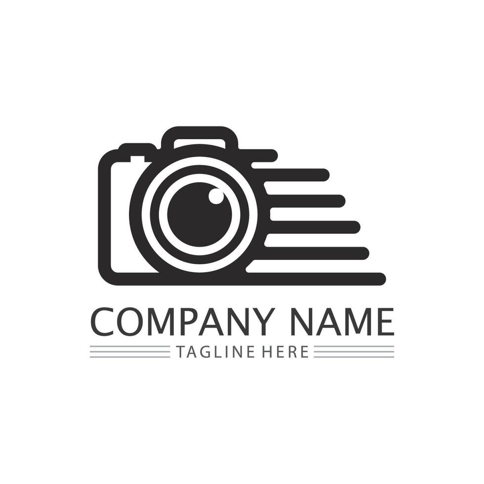 photography camera logo icon vector design template isolated on black background