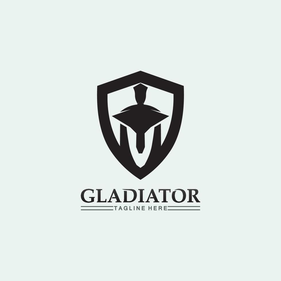 logo de casco espartano y gladiador, poder, vintage, espada, seguridad, logo legendario y vector de soldado clásico